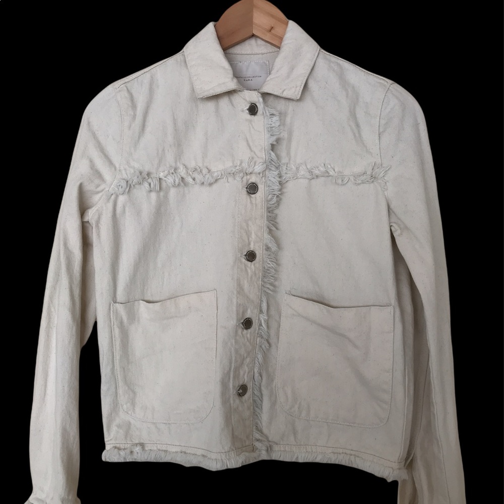 Zara Cream Button Up Blazer Jacket With Fringe